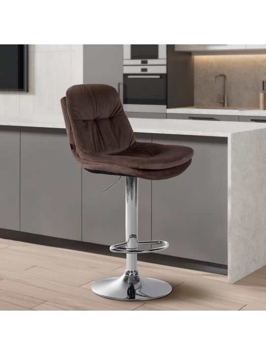 Taburete de bar Laurel Terciopelo Cromo, marrón
