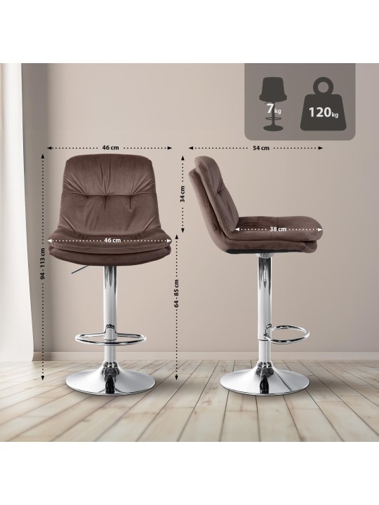 Taburete de bar Laurel Terciopelo Cromo, marrón