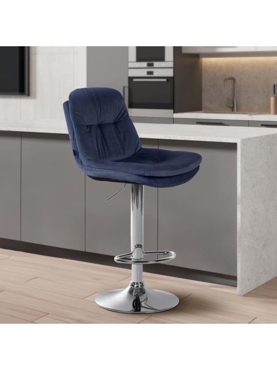 Taburete de bar Laurel Terciopelo Cromo, azul Taburete de bar Laurel Terciopelo Cromo, azul