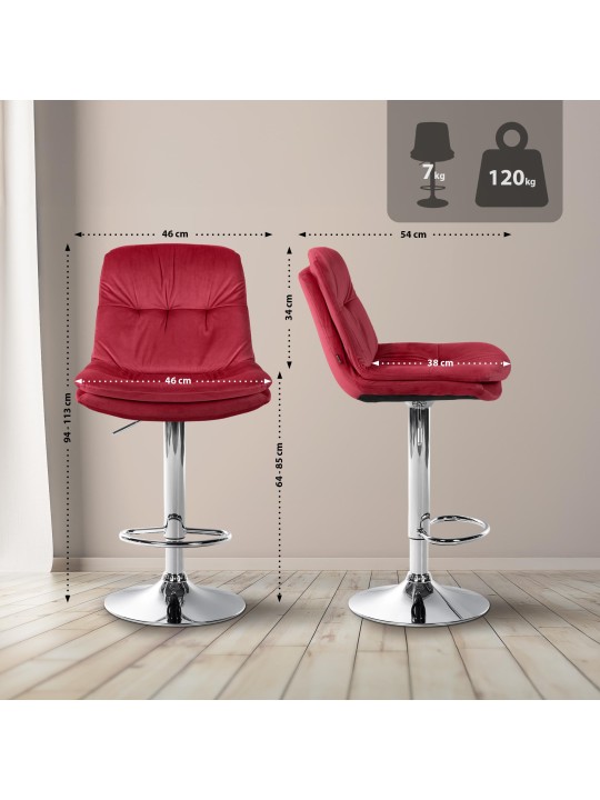 Taburete de bar Laurel Terciopelo Cromo, rojo Taburete de bar Laurel Terciopelo Cromo, rojo