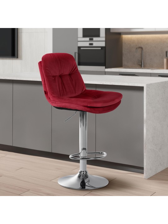 Taburete de bar Laurel Terciopelo Cromo, rojo Taburete de bar Laurel Terciopelo Cromo, rojo