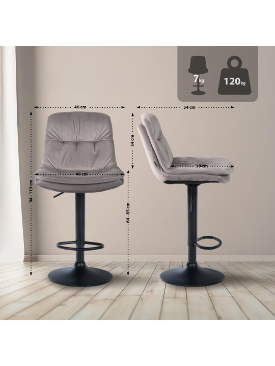 Taburete de bar Laurel terciopelo, gris
