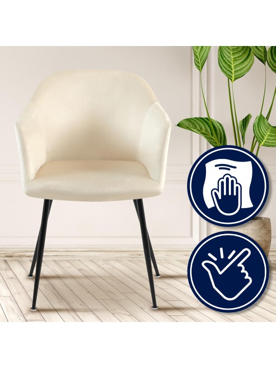 Silla de comedor de terciopelo Jaysie, crema