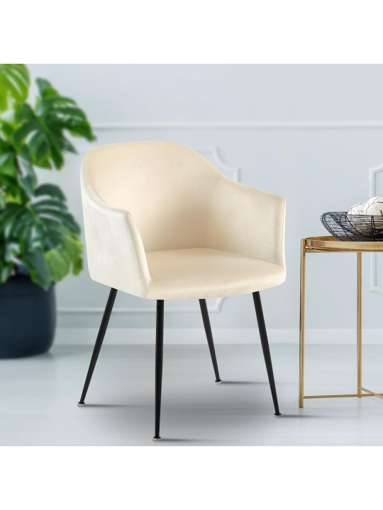 Silla de comedor de terciopelo Jaysie, crema