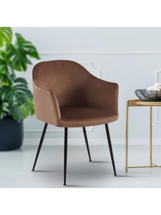 Silla de comedor de terciopelo Jaysie, marrón