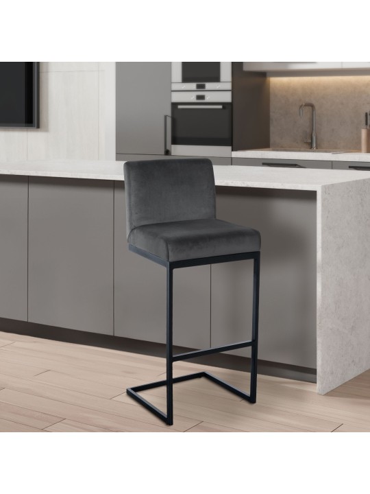 Taburete de bar Hopewell terciopelo B, gris oscuro