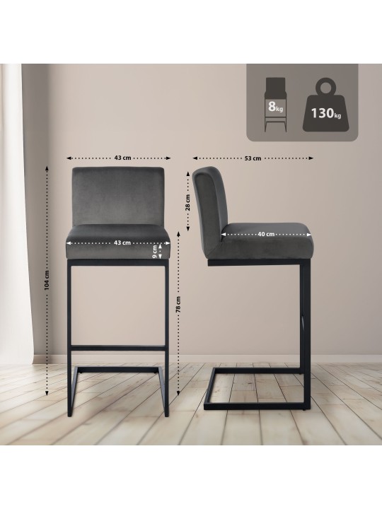 Taburete de bar Hopewell terciopelo B, gris