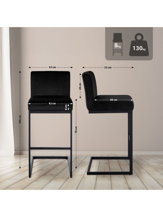 Taburete de bar Hopewell terciopelo B, negro