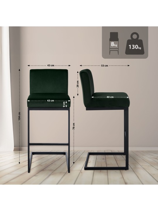 Taburete de bar Hopewell terciopelo B, verde