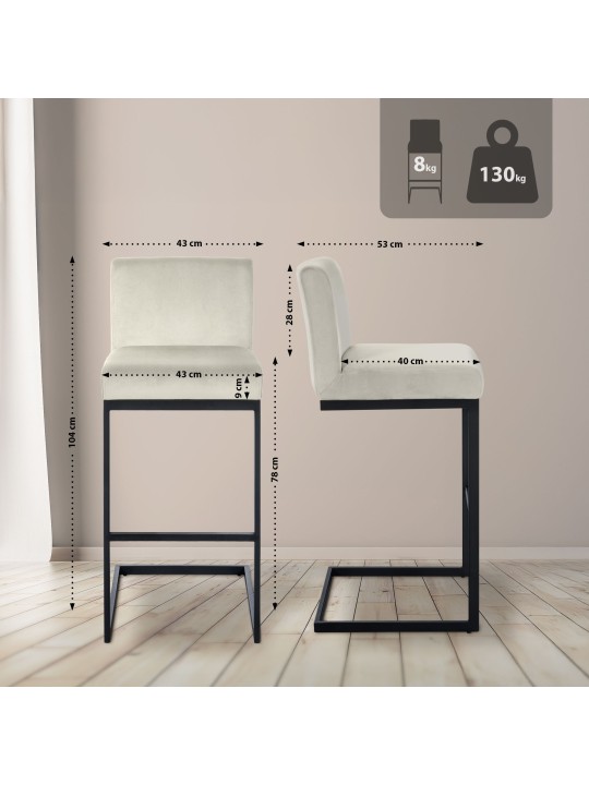 Taburete de bar Hopewell terciopelo B, crema