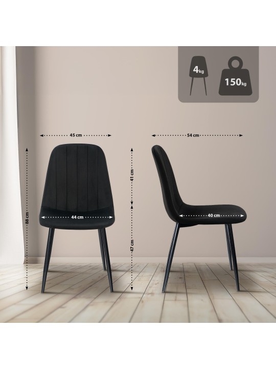 Silla de comedor Baxter de terciopelo, negro