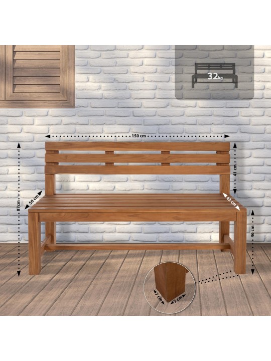 Banco teca Augusta 150 cm, teca