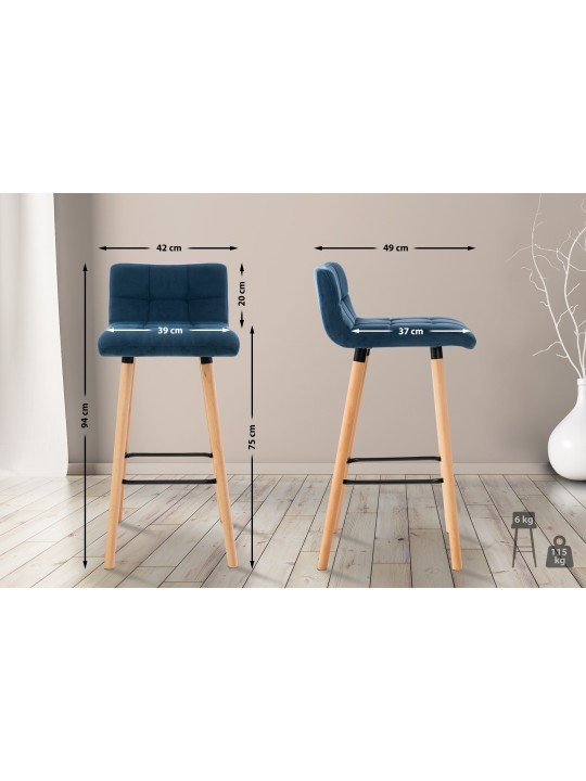 Juego de 2 taburetes de bar Lincoln terciopelo, azul