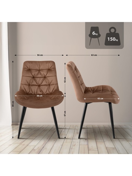 Silla de comedor de terciopelo Rossford, marrón