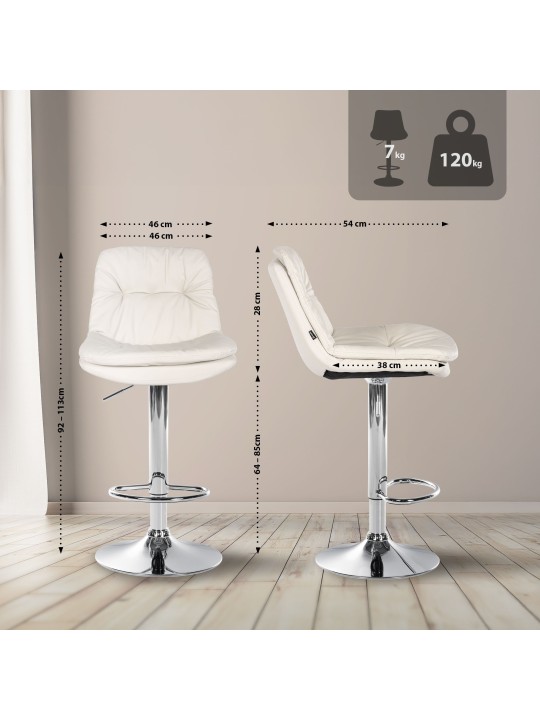 Taburete de bar Laurel polipiel cromado, blanco