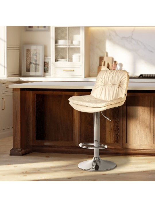 Taburete de bar Laurel polipiel cromado, crema