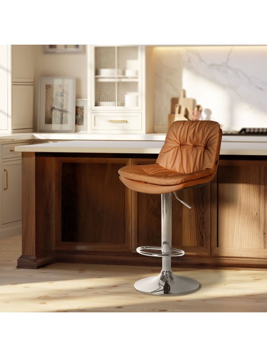 Taburete de bar Laurel polipiel cromado, marrón claro
