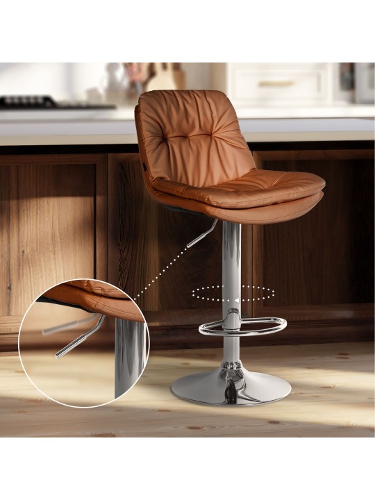 Taburete de bar Laurel polipiel cromado, marrón claro