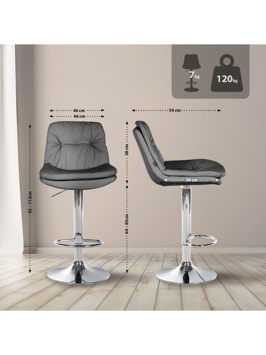 Taburete de bar Laurel polipiel cromado, gris