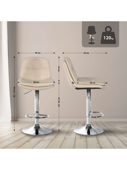 Taburete de bar Laurel tela cromo, crema