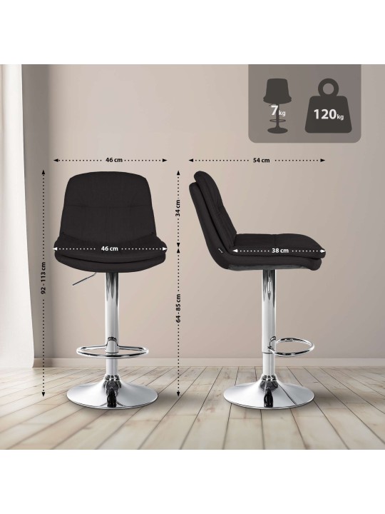 Taburete de bar Laurel tela cromo, negro