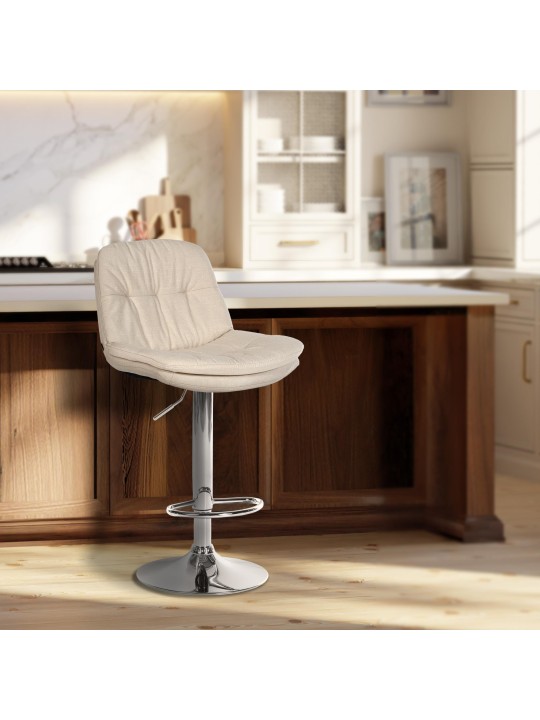 Taburete de bar Laurel tela cromo, crema