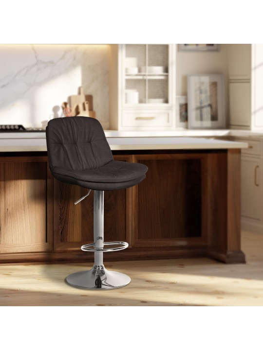 Taburete de bar Laurel tela cromo, gris oscuro