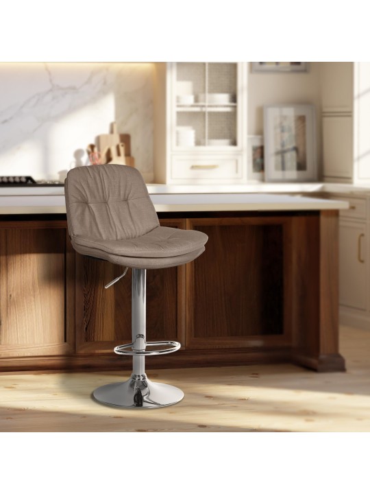 Taburete de bar Laurel tela cromo, taupe