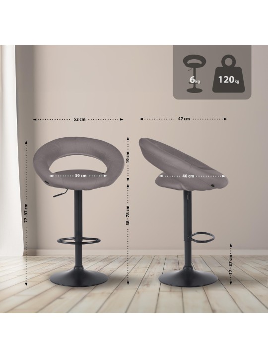 Juego de 2 taburetes de bar Olinda tela, gris Juego de 2 taburetes de bar Olinda tela, gris