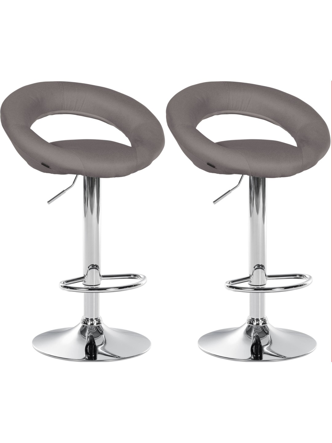 Juego de 2 taburetes de bar Olinda tela cromo, gris