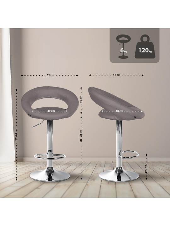 Juego de 2 taburetes de bar Olinda tela cromo, gris Juego de 2 taburetes de bar Olinda tela cromo, gris