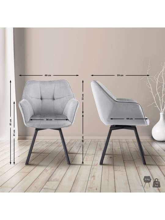 Silla de comedor Jordi terciopelo, gris oscuro