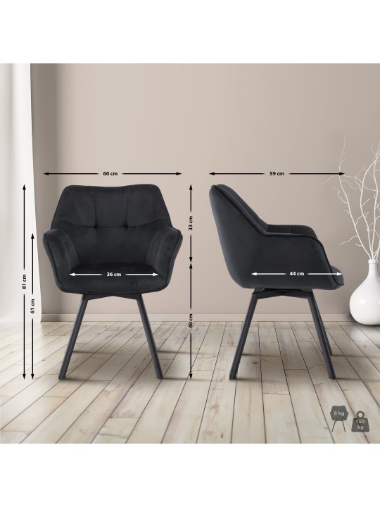 Silla de comedor Jordi terciopelo, negro