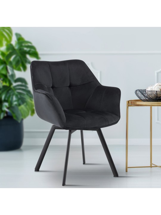 Silla de comedor Jordi terciopelo, negro