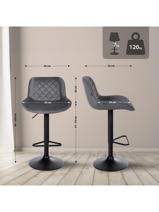 Taburete de bar Kasson terciopelo, gris oscuro