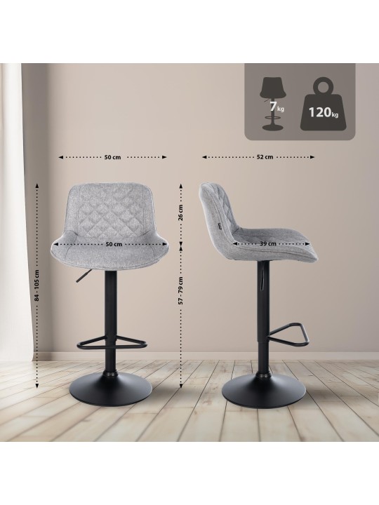 Taburete de bar Kasson tela, gris