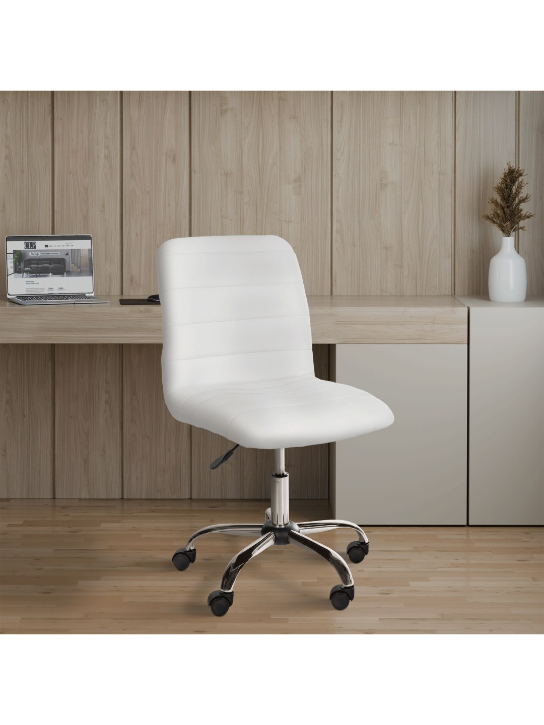 Taburete de trabajo Redding piel sintética, blanco