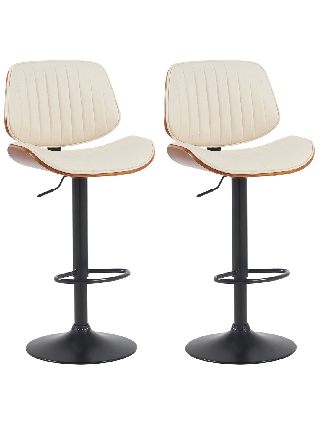 Juego de 2 taburetes de bar Clawson de piel sintética, nogal/crema