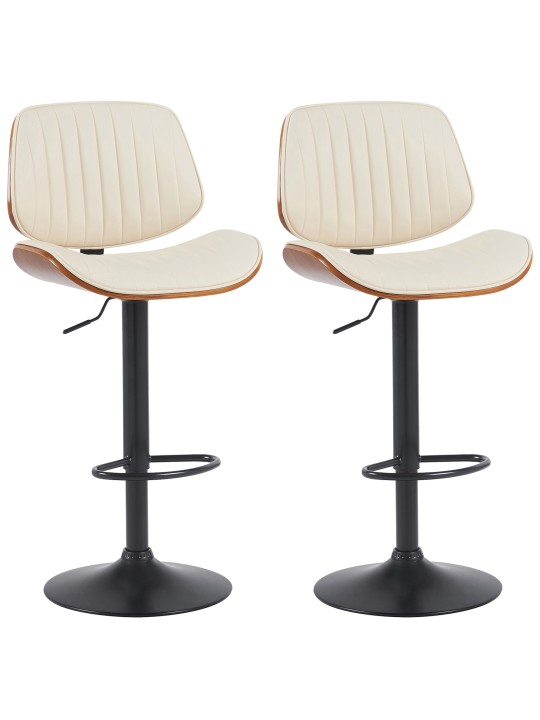 Juego de 2 taburetes de bar Clawson de piel sintética, nogal/crema