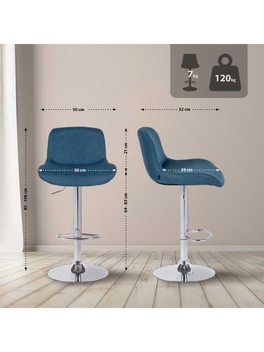 Juego de 2 taburetes de bar Solon tela cromo, azul Juego de 2 taburetes de bar Solon tela cromo, azul