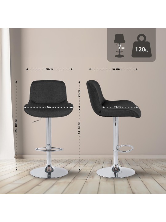 Juego de 2 taburetes de bar Solon tela cromo, negro Juego de 2 taburetes de bar Solon tela cromo, negro