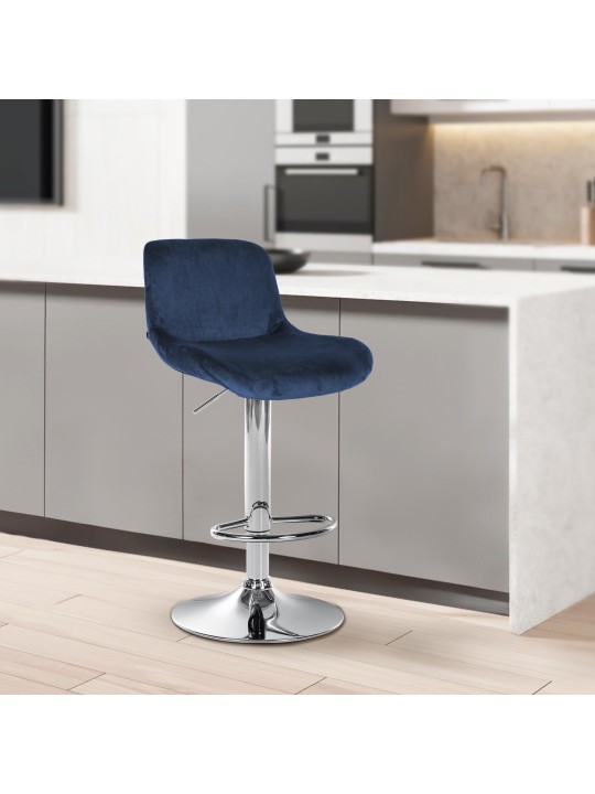 Juego de 2 taburetes de bar Solon terciopelo cromado, azul Juego de 2 taburetes de bar Solon terciopelo cromado, azul