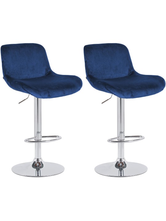 Juego de 2 taburetes de bar Solon terciopelo cromado, azul Juego de 2 taburetes de bar Solon terciopelo cromado, azul