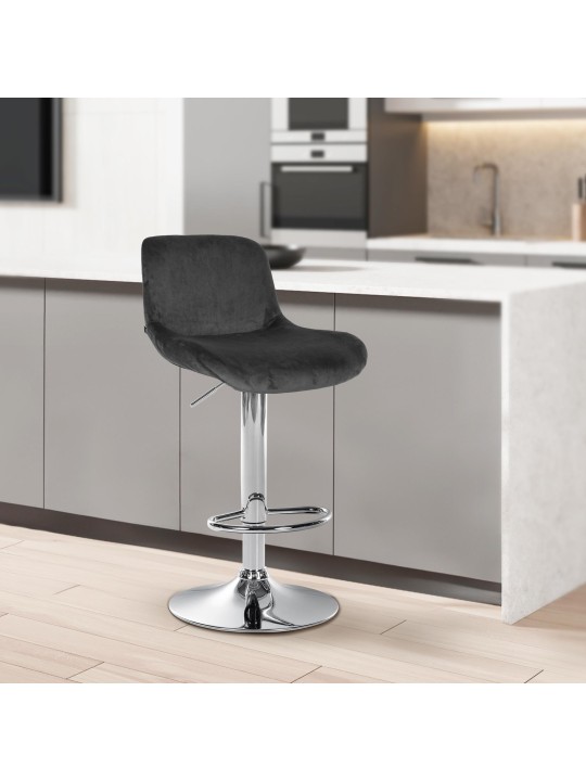 Juego de 2 taburetes de bar Solon terciopelo cromado, negro Juego de 2 taburetes de bar Solon terciopelo cromado, negro