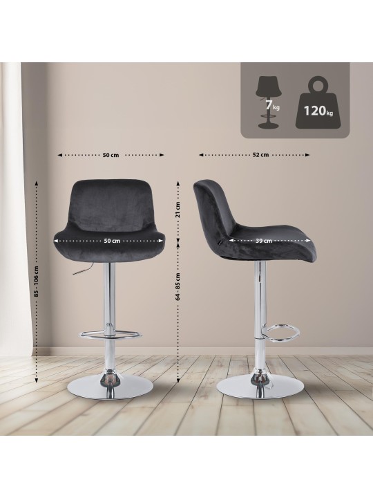 Juego de 2 taburetes de bar Solon terciopelo cromado, negro Juego de 2 taburetes de bar Solon terciopelo cromado, negro