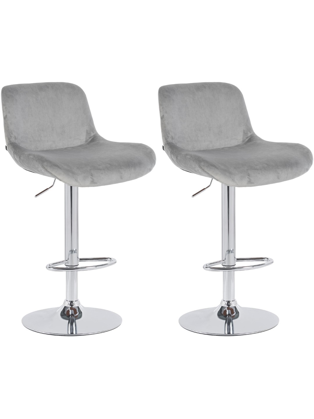 Juego de 2 taburetes de bar Solon terciopelo cromado, gris