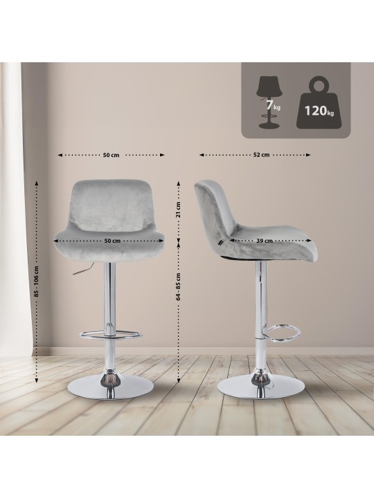 Juego de 2 taburetes de bar Solon terciopelo cromado, gris Juego de 2 taburetes de bar Solon terciopelo cromado, gris