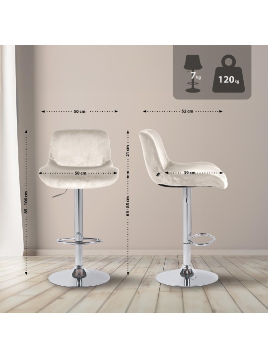Juego de 2 taburetes de bar Solon terciopelo cromado, crema Juego de 2 taburetes de bar Solon terciopelo cromado, crema