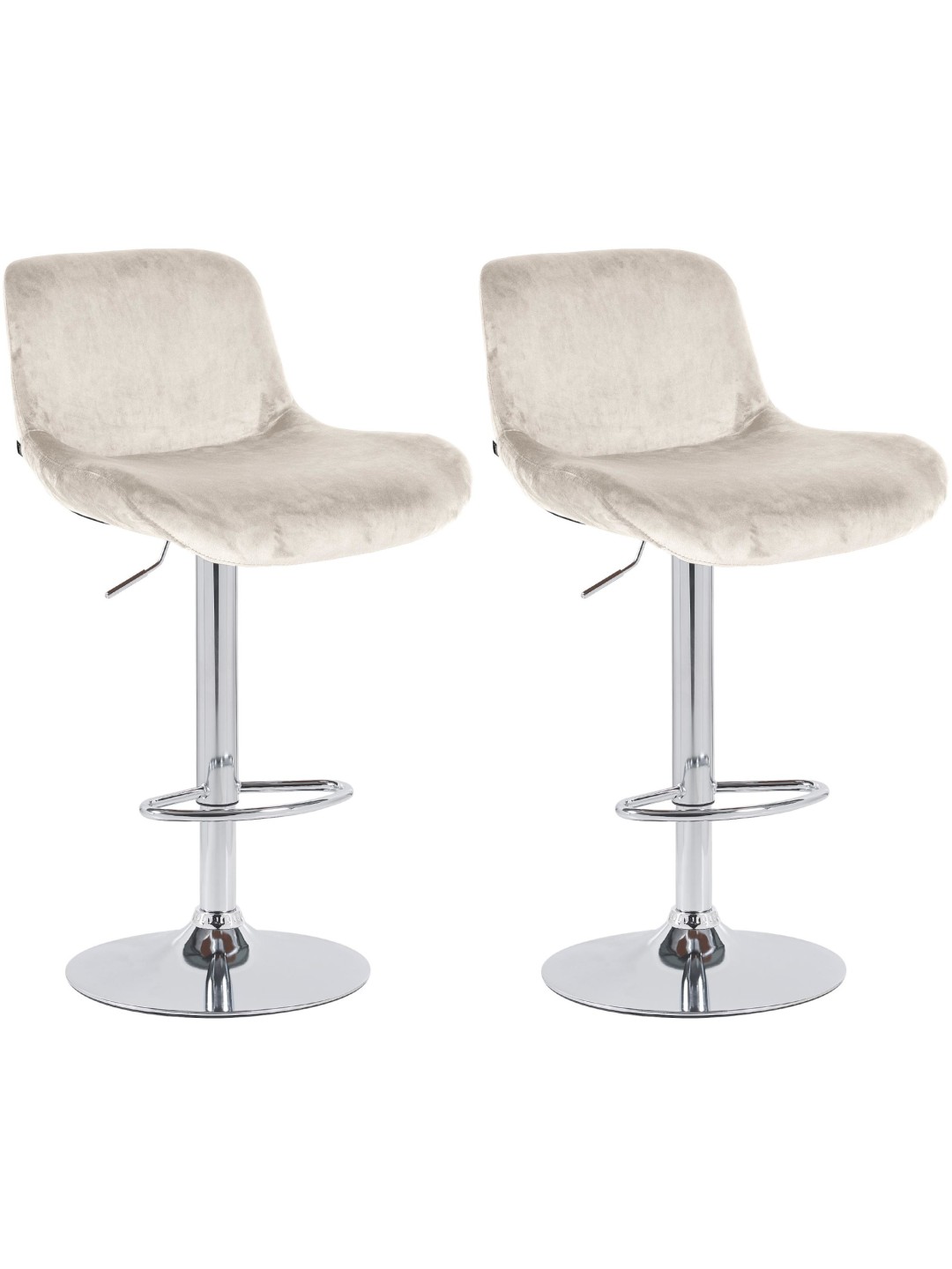 Juego de 2 taburetes de bar Solon terciopelo cromado, crema