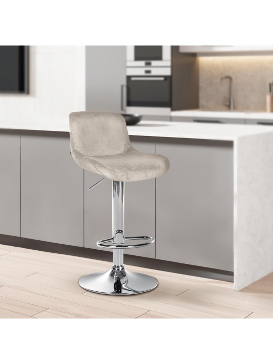 Juego de 2 taburetes de bar Solon terciopelo cromado, crema Juego de 2 taburetes de bar Solon terciopelo cromado, crema